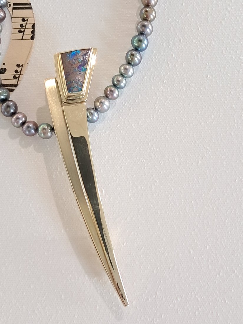 Anhänger · Gelbgold mit Boulderopal