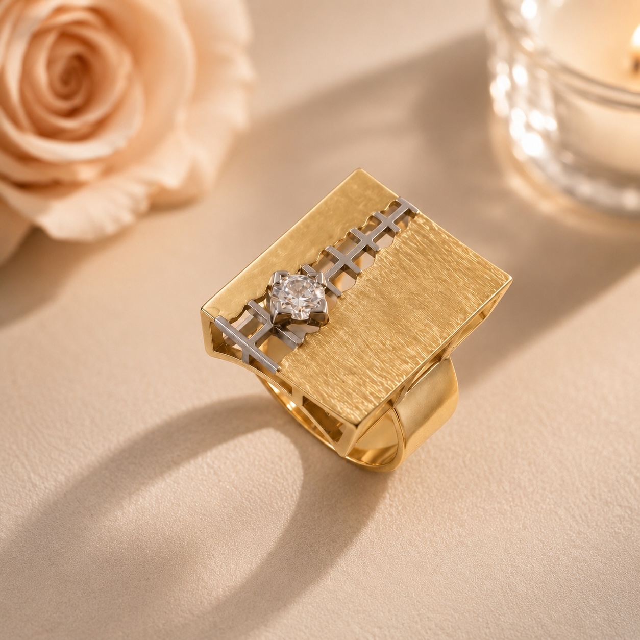 Bicolor-Antragsring · Gelbgold & Weißgold mit Brillant