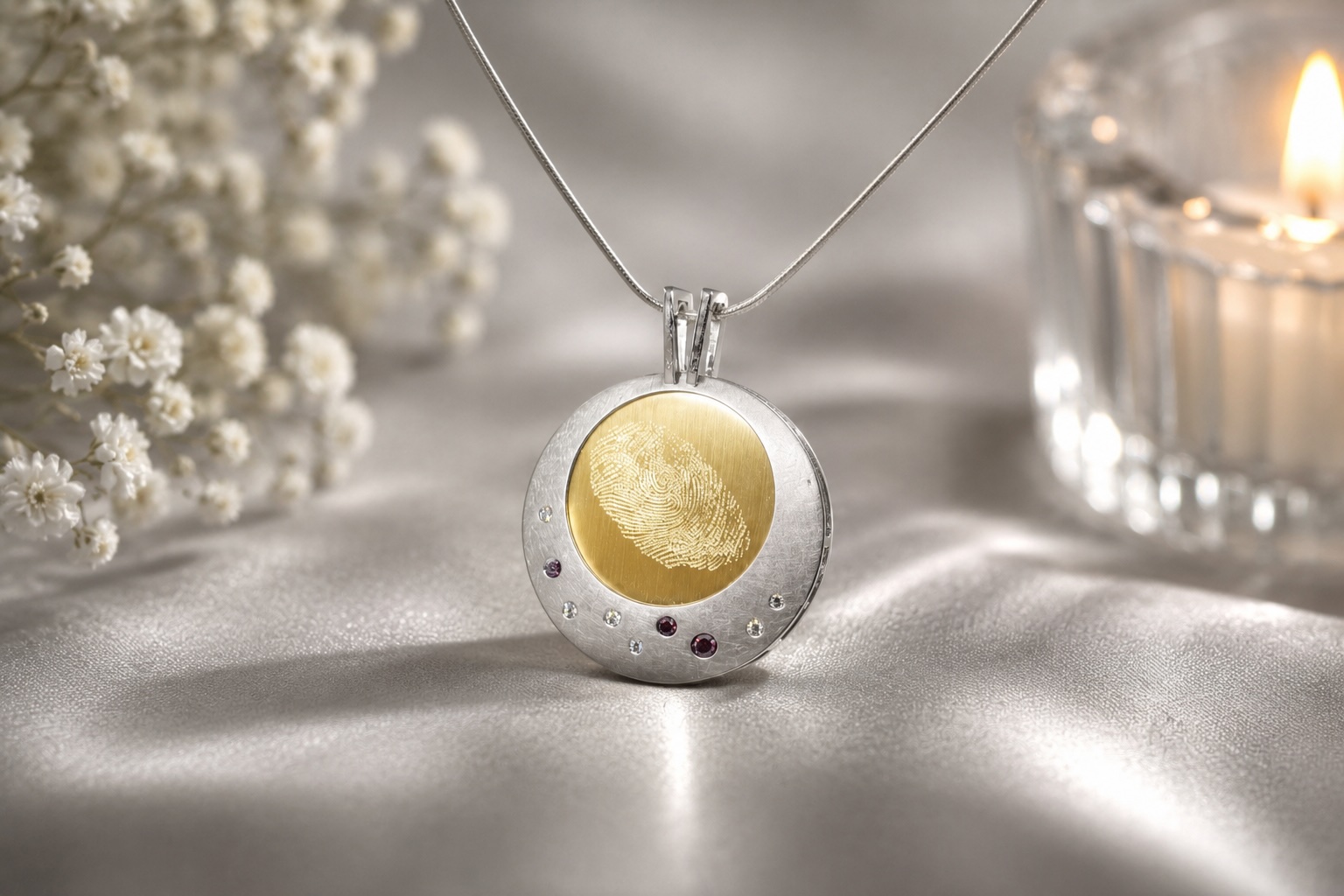 Silber & Gelbgold · Fingerabdruck mit Farbsteinen
