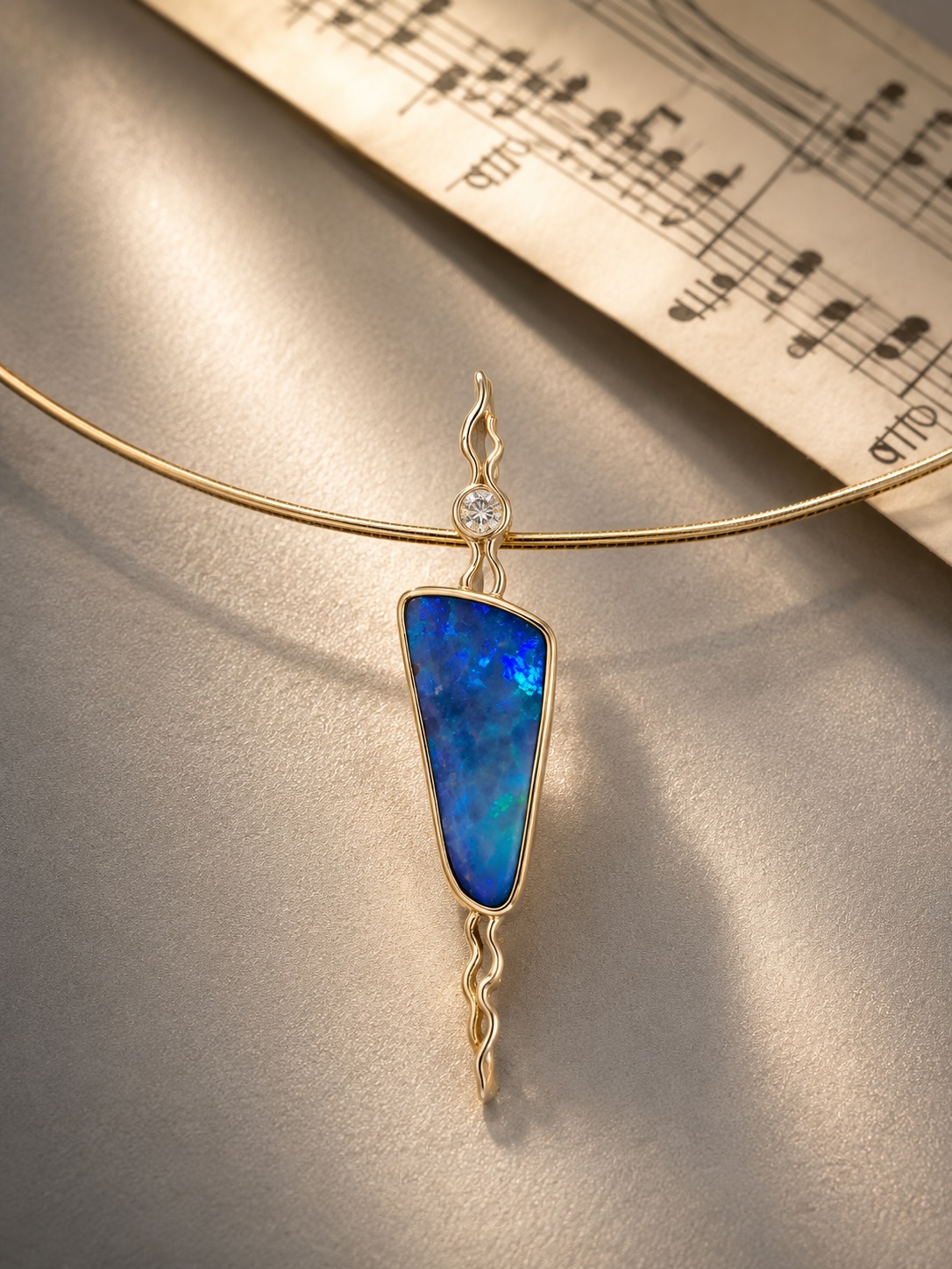 Anhänger · Boulderopal & Brillant, Gelbgold
