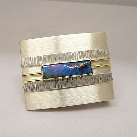 Gürtelschnalle · Silber & Gelbgold mit Boulderopal