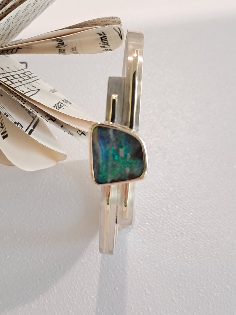 Armreif · Gelbgold mit Boulderopal