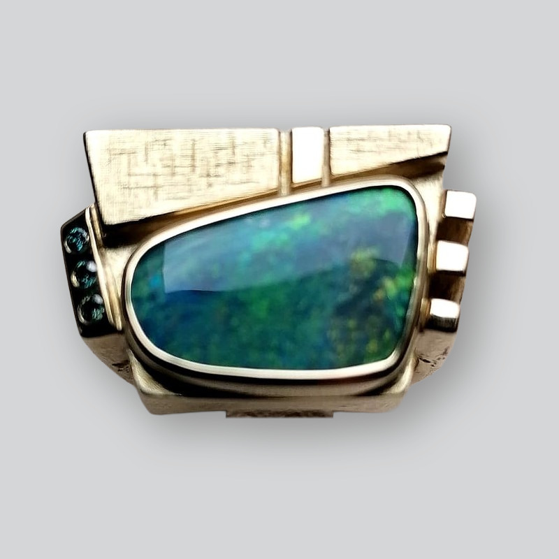 Herrenring · Gelbgold mit Boulderopal