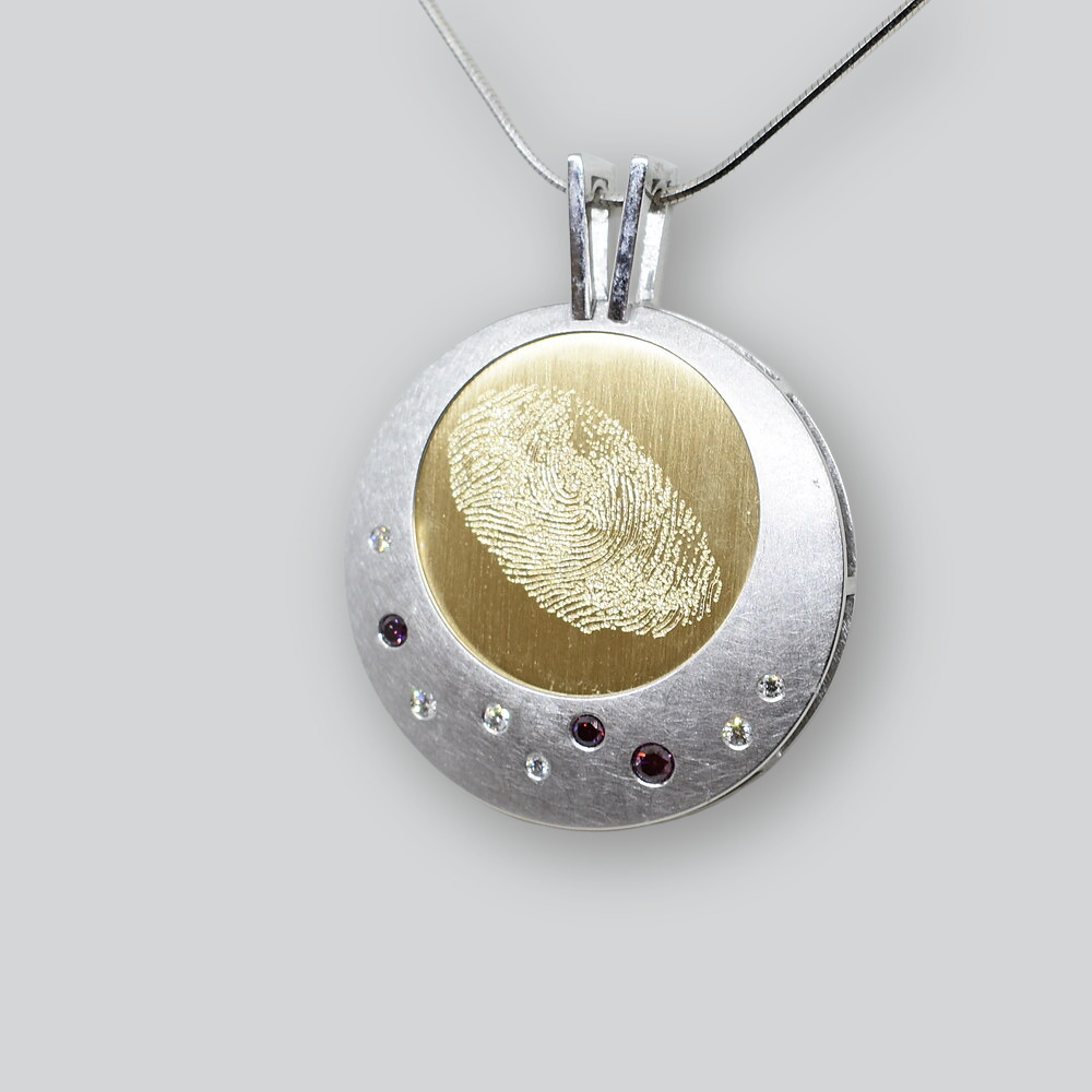 Silber & Gelbgold · Fingerabdruck mit Farbsteinen